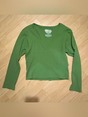 Big Bud Press Blue Ribbed Long Sleeve V-Neck, Large